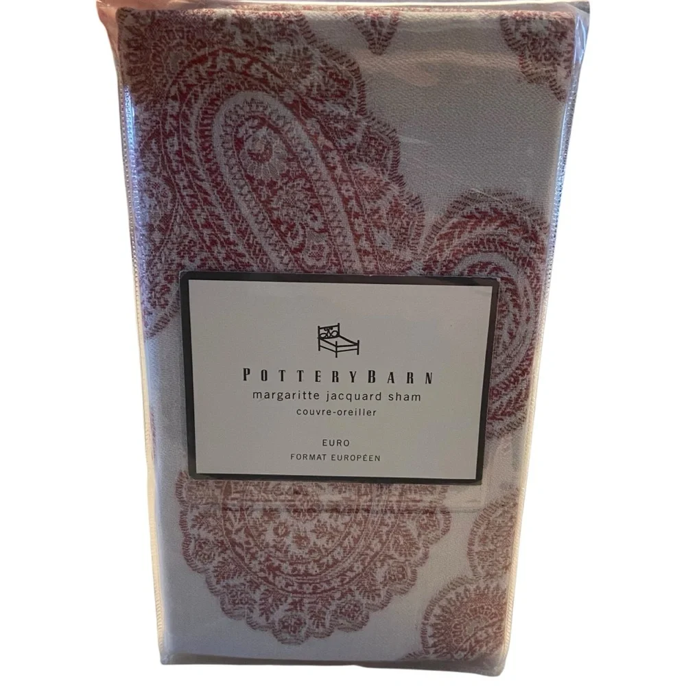 Pottery Barn Pillow Sham Margaritte Jacquard Red Paisley Wool Blend European New